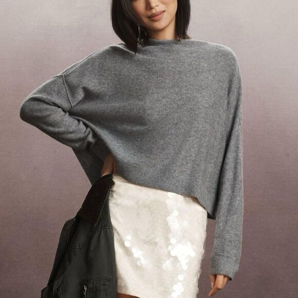 ANTHROPOLOGIE Alani 100% Cashmere Mock-Neck Sweater by Pilcro Womens XL Grey NWT - Picture 1 of 11